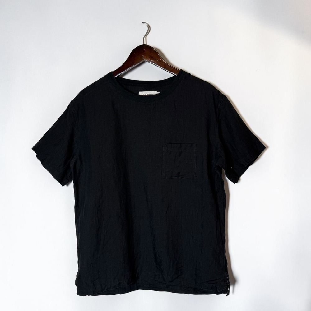 Still By Hand 100% Flax Pocket Tee T-Shirt Made in Japan Black size 48 / Large